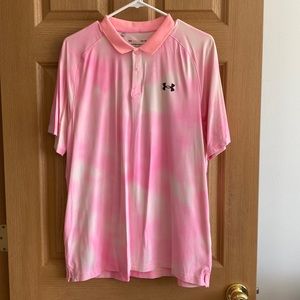 Under Armour golf shirt, iso chill polo size large pink and white